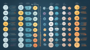 An image that visually represents the concepts and applications of arithmetic and geometric sequences, including their formulas, properties, and real-world