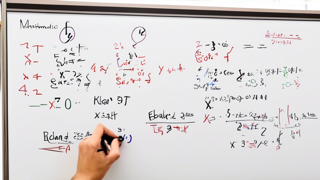 A step-by-step guide on a whiteboard with mathematical equations and a pen, illustrating methods for solving systems of linear equations in eighth grade ma