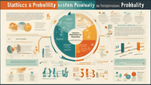 A comprehensive infographic summarizing the key concepts and applications of statistics and probability, from basic principles to advanced techniques.