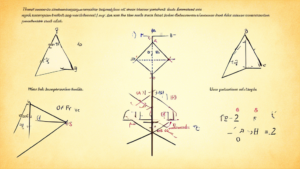 **Prompt:** Depict an image that visually represents the concept and applications of trigonometric ratios, using mathematical symbols and graphical represe